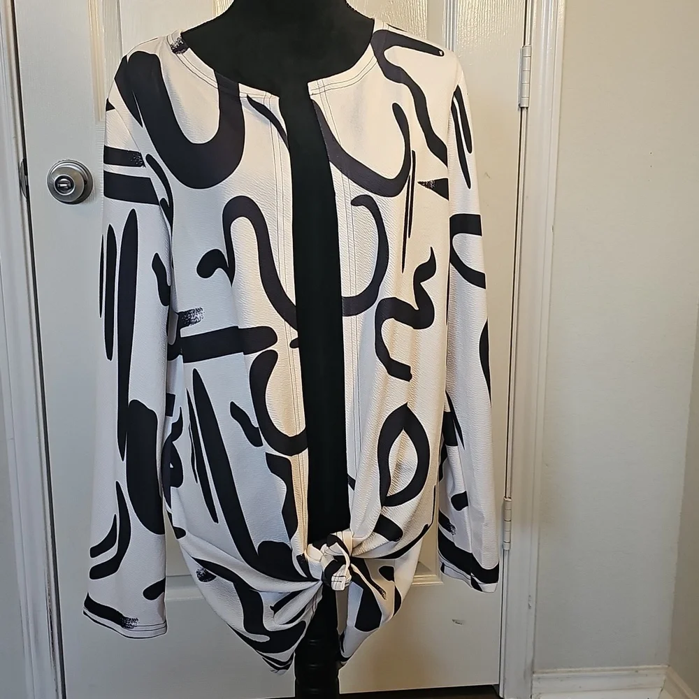 NWOT Women's Geometric Open Front Bold Lightweight Unique Long Cardigan XL - Picture 6 of 14